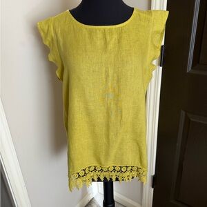 Terri millenio linenYellow Lace Trim Women's Top